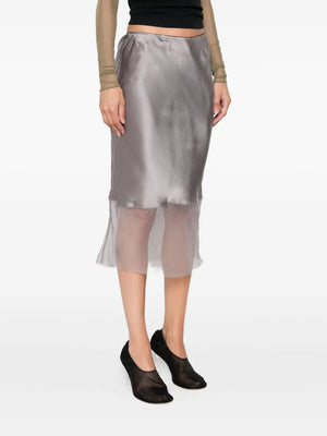 Close-up of the Catania Skirt in Smoke, highlighting the high-quality silk composition and sheer details.