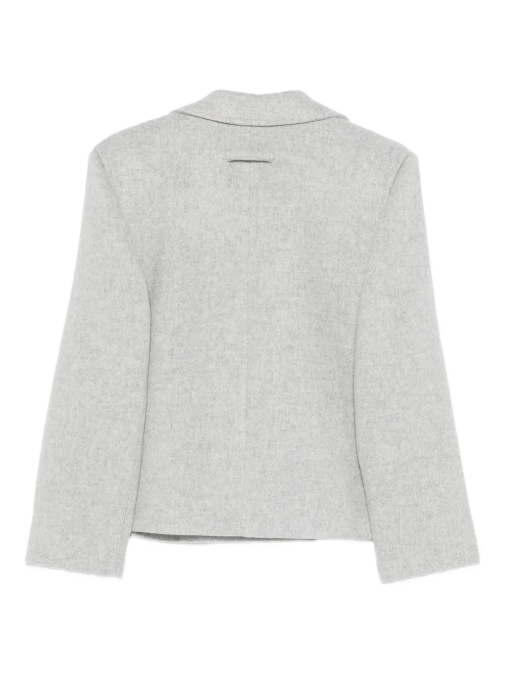 Close-up of the Nola Jacket in Grey by Proenza Schouler, featuring side welt pockets and a sophisticated design made in Italy.