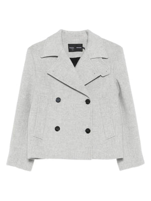 Nola Jacket in Grey by Proenza Schouler, showcasing a tailored cropped trench silhouette with notch lapels and removable storm guard, perfect for stylish layering.