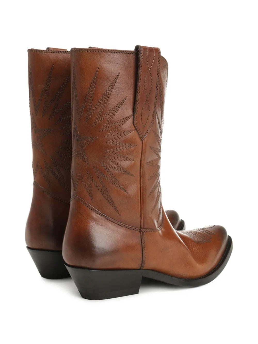 Side view of Low Wish Star Boots in Tan, featuring luxurious cow leather and a unique design perfect for women.