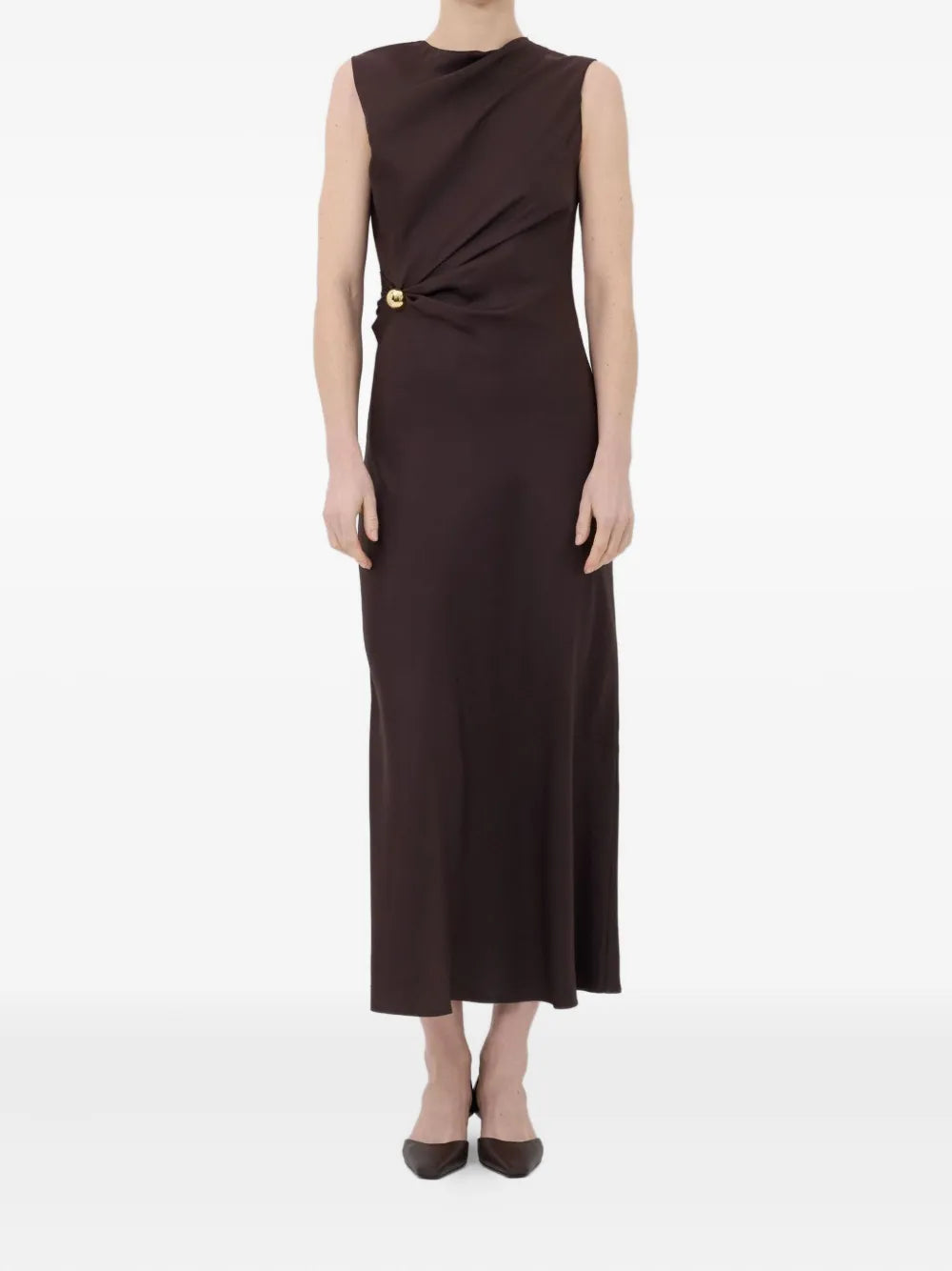 Roan Draped Dress in Brown