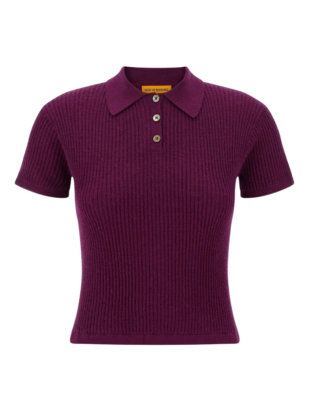 Shrunken Polo in Aubergine featuring a classic polo shirt collar and a lightweight waffle knit texture.