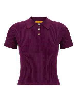 Shrunken Polo in Aubergine featuring a classic polo shirt collar and a lightweight waffle knit texture.