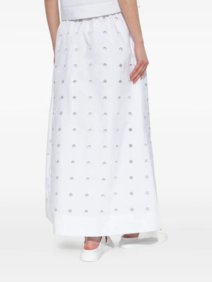 Back view of the Peggy Skirt in Vintage White with detachable slip, highlighting the elegant cotton laser cut skirt detailing.
