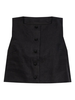 Rio Top in Black, a stylish black crop top featuring a relaxed fit and elegant high neckline.