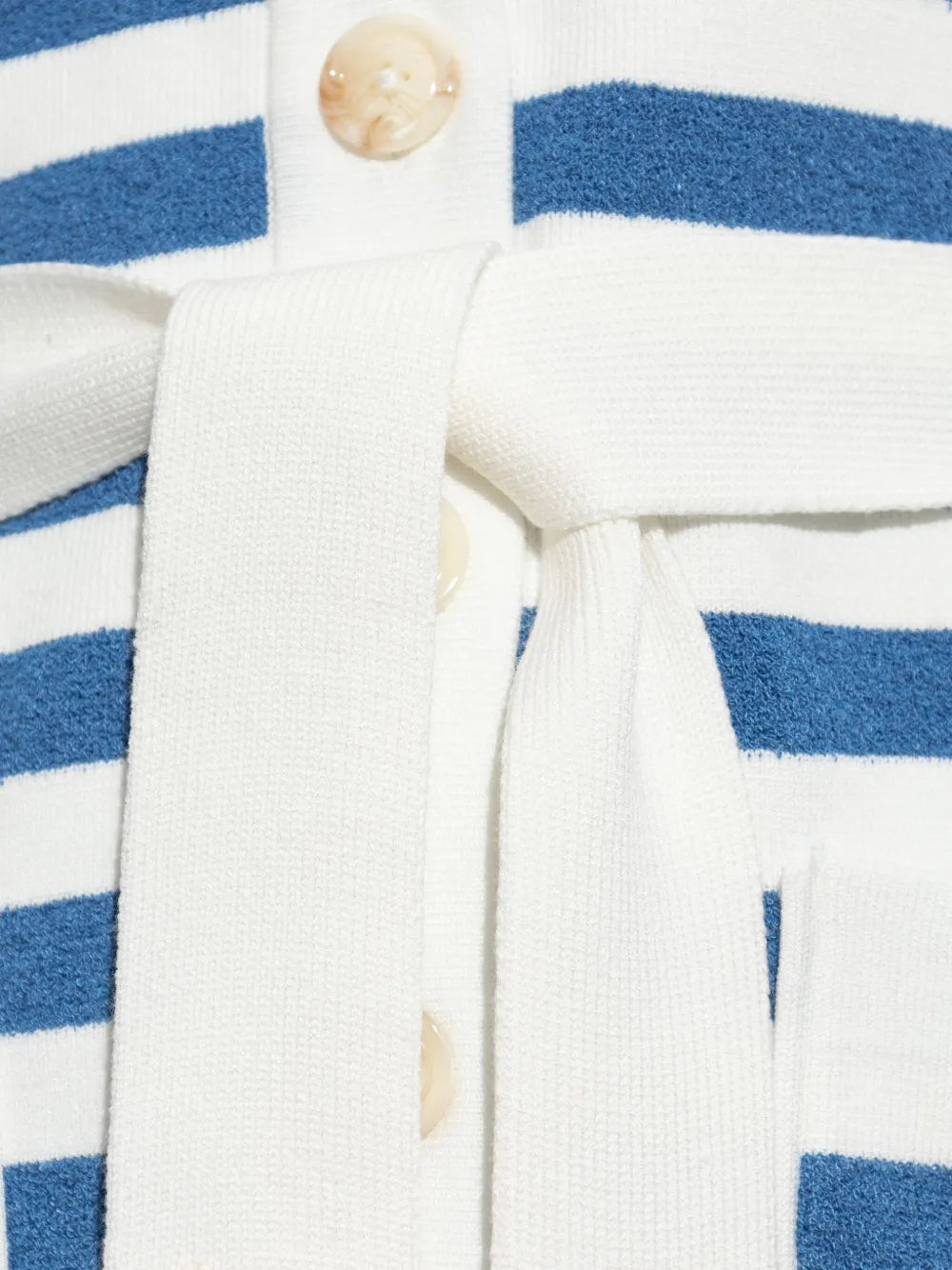 Back view of the Ari Cardigan in Blue Stripe highlighting the unique design of this striped cardigan for women.