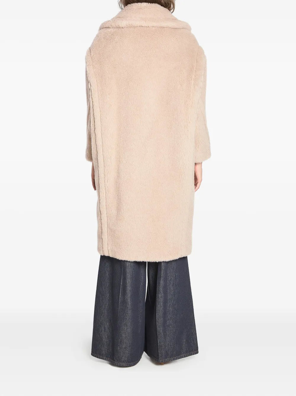 Back view of the Max Mara Teddy Bear Icon Coat in Beige showcasing its voluminous design.