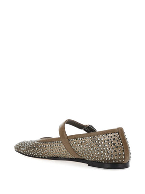 Side view of Ballet Mary Jane in Smokey, highlighting the leather piping and 10mm heel for a polished look.