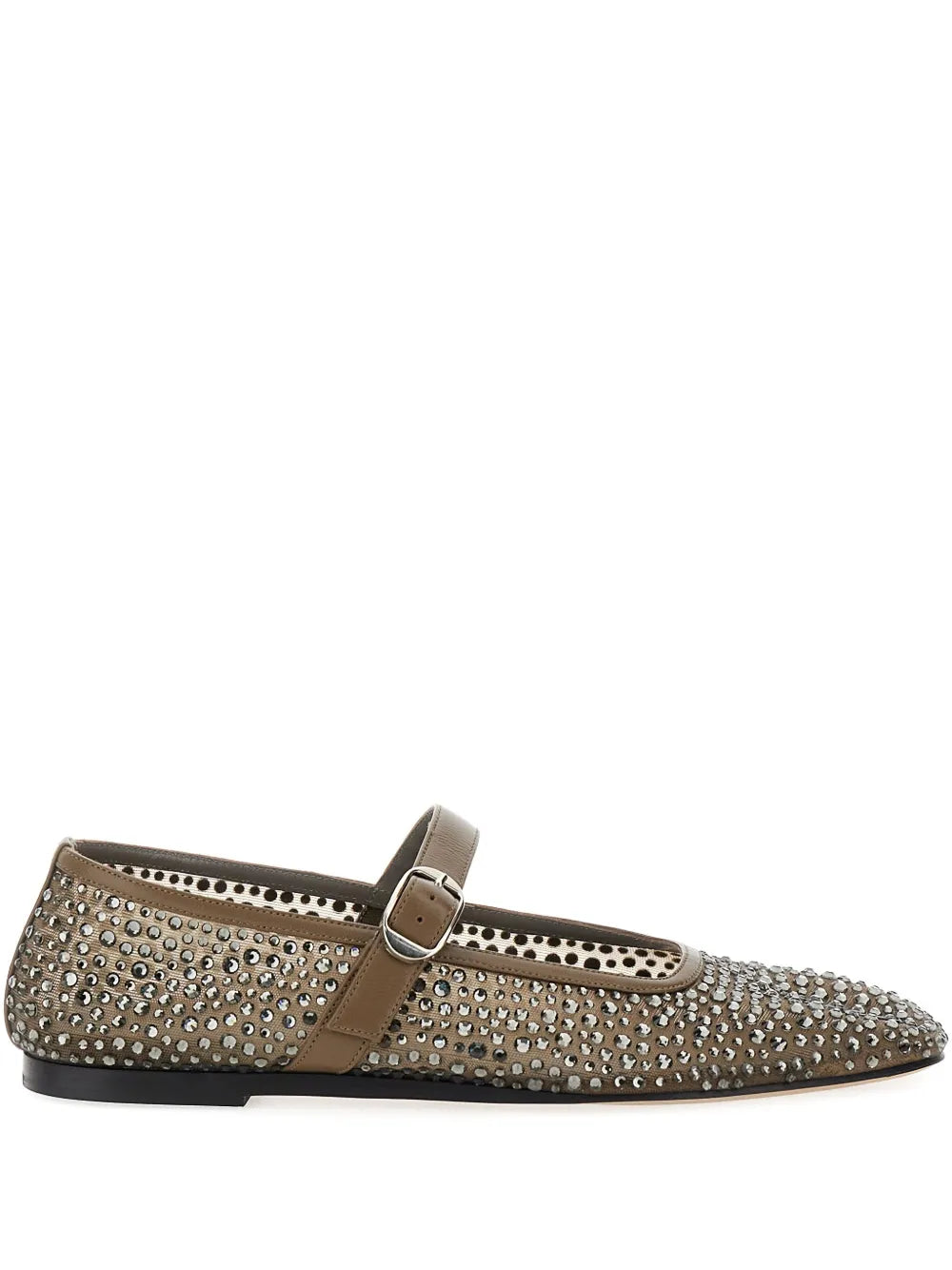 Ballet Mary Jane in Smokey by Le Monde Béryl featuring a mesh design with crystal detailing, ideal for stylish elegance.