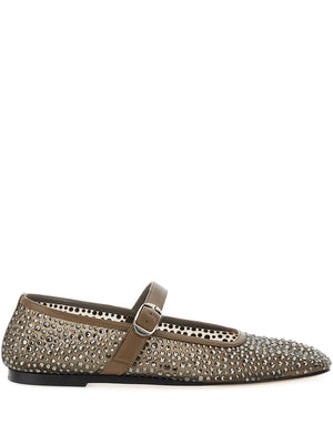Ballet Mary Jane in Smokey by Le Monde Béryl featuring a mesh design with crystal detailing, ideal for stylish elegance.