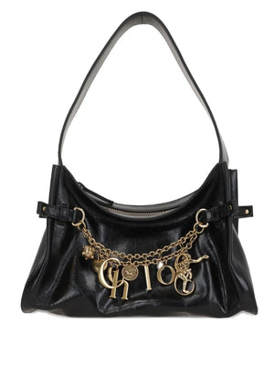Chloé Charms Hobo Bag in Black showcasing its elegant calfskin material and unique gold-tone double chain.