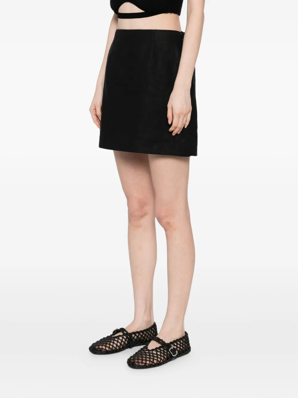 Alice Skirt in Black - detailed close-up of the texture showing the high-quality linen material.