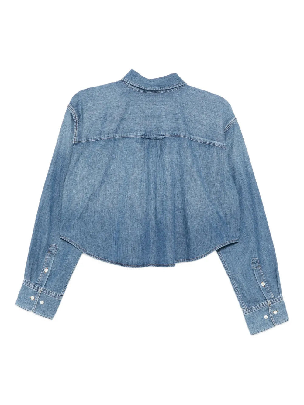 The Ana Cropped Shirt in Somerset styled with accessories, featuring this versatile cropped denim shirt for a complete look.
