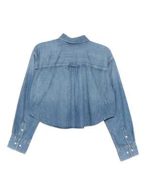 The Ana Cropped Shirt in Somerset styled with accessories, featuring this versatile cropped denim shirt for a complete look.