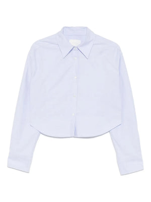 Ana Cropped Shirt in Blue from Citizens of Humanity, showcasing a stylish cropped silhouette with pointed collar and long sleeves.