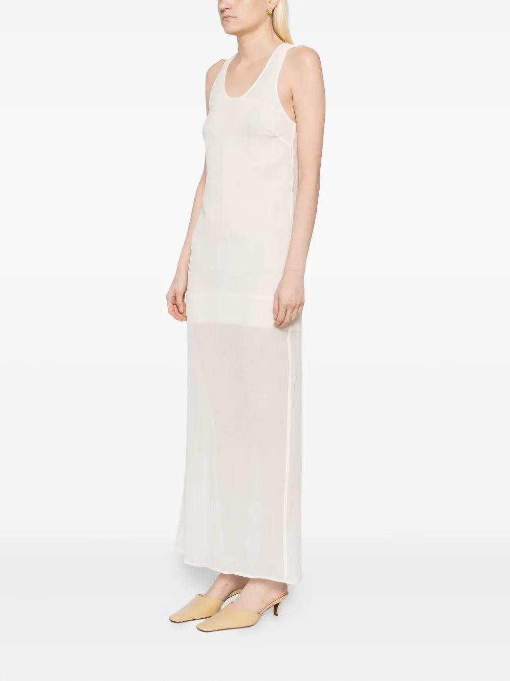 Crinkled Scoop Dress in Ecru