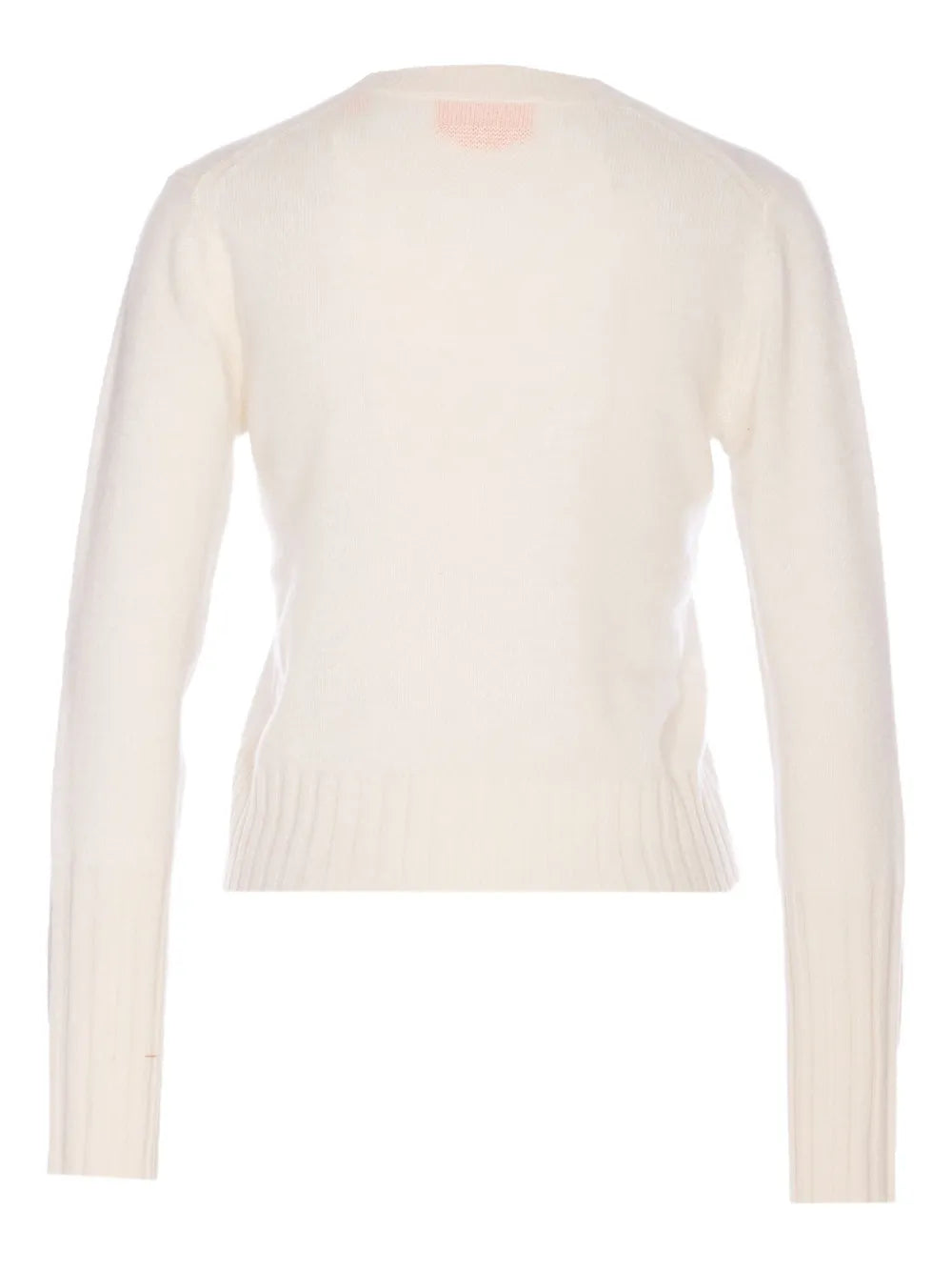 Detailed shot of the ribbed hem and cuffs on Shrunken Crew in Cream, made from high-quality cashmere.