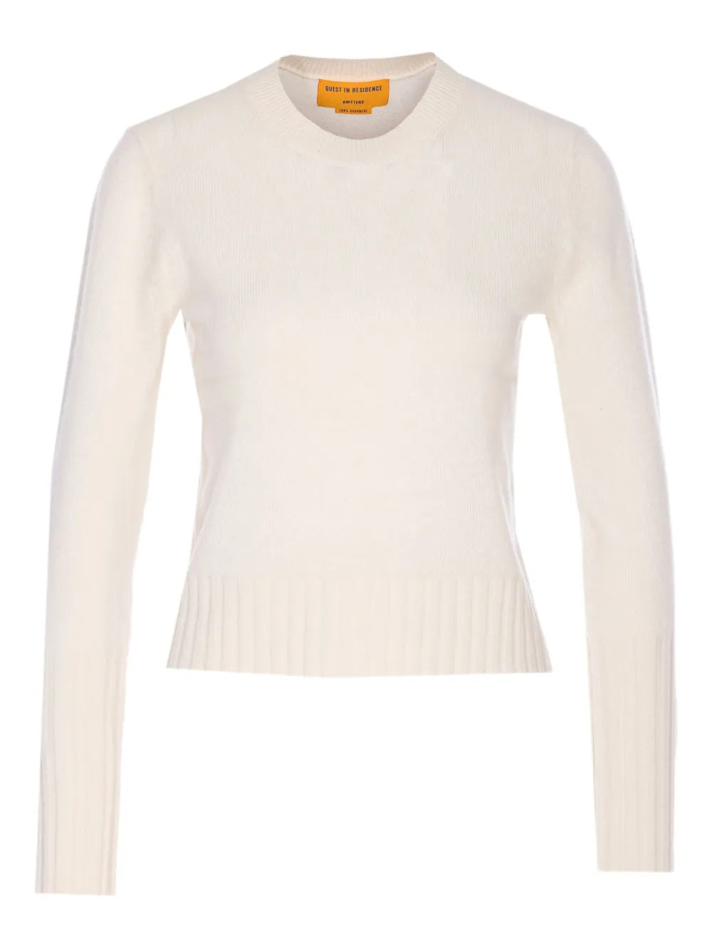 Shrunken Crew in Cream by Guest in Residence - lightweight cashmere knit with ribbed details and slim fit.