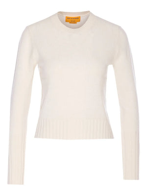 Shrunken Crew in Cream by Guest in Residence - lightweight cashmere knit with ribbed details and slim fit.