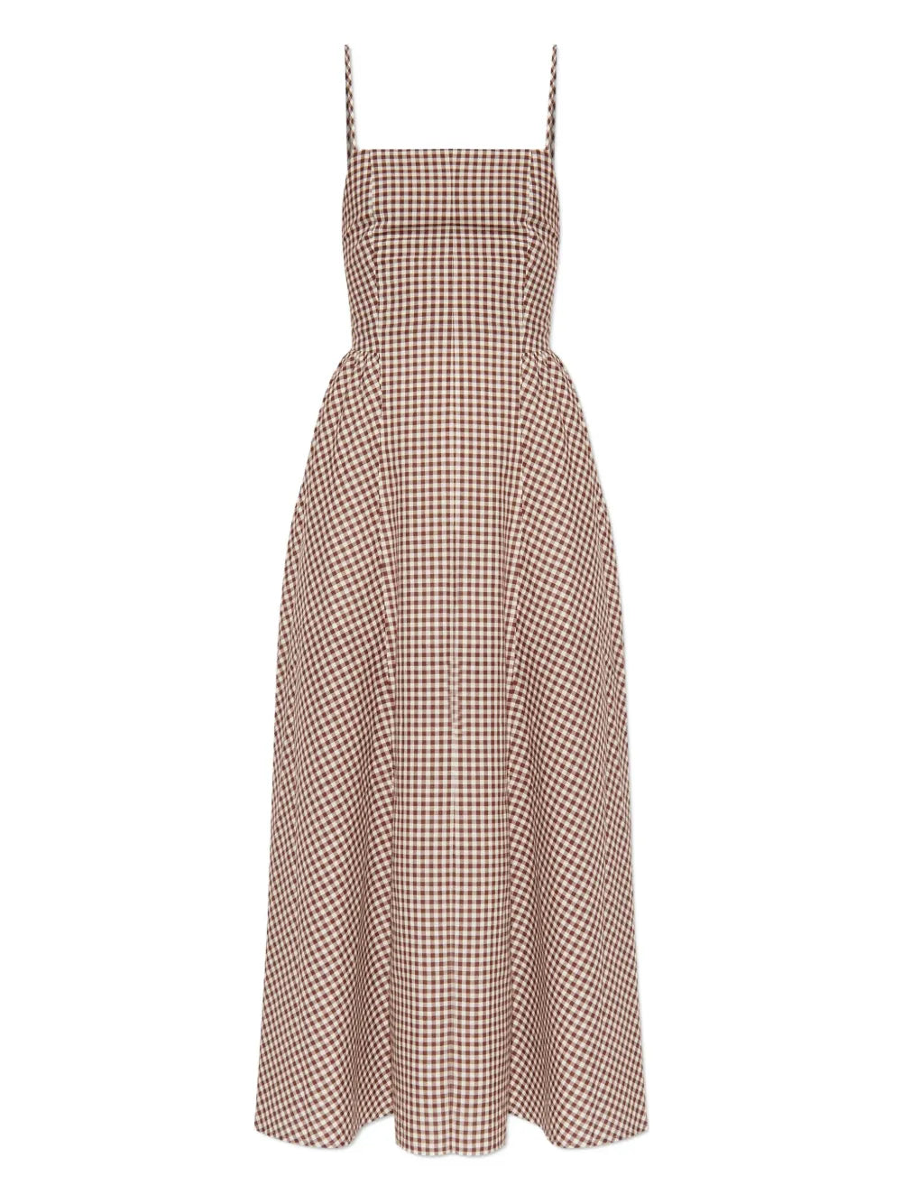 Callie Dress in Petite Mocha Gingham featuring a square neckline and elasticated back from Posse.