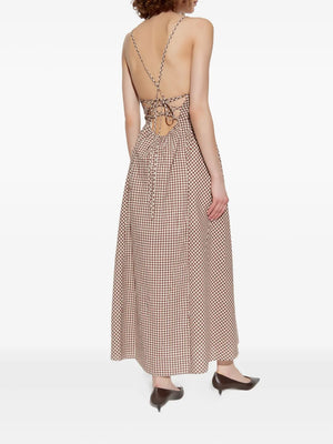 Flowy maxi skirt of the Callie Dress in Petite Mocha Gingham, made from hand-loomed cotton.
