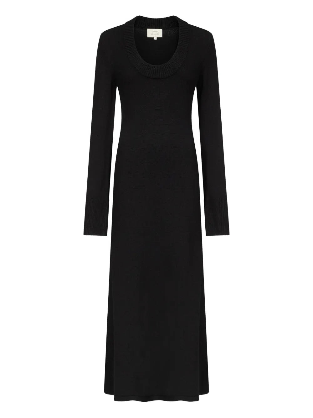 Ari Dress in Black by Loulou de Saison, featuring a plunging round neckline and long sleeves.