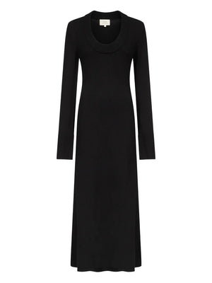 Ari Dress in Black by Loulou de Saison, featuring a plunging round neckline and long sleeves.