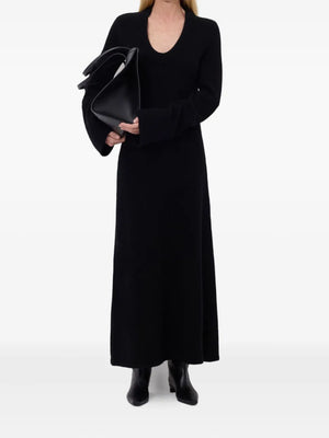 Close-up of the Ari Dress in Black, showcasing the cashmere and wool blend fabric.
