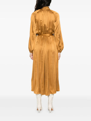 Back view of the Hypnotic Twist Sheath Dress in Toffee by Zimmermann, featuring blouson sleeves and elegant silk drapery.