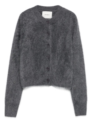 Lisa Yang Azalea Cardigan in Graphite Brushed showcasing its cropped silhouette and round neck design.