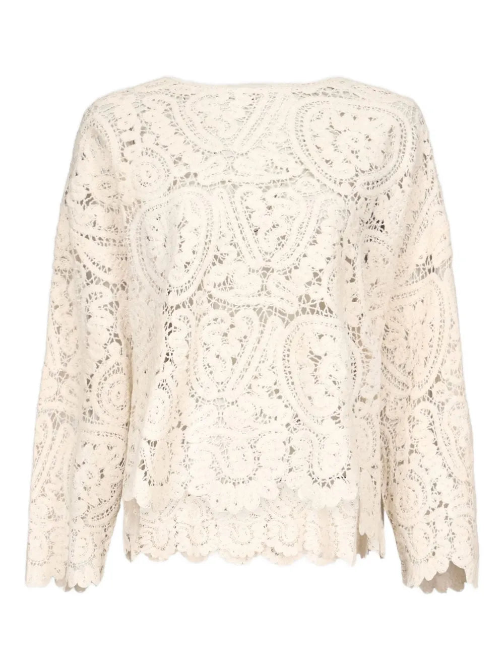 Arold Sweater in Ivory, featuring a lace-like soft-textured pattern, perfect for day or evening wear.