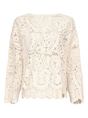 Arold Sweater in Ivory, featuring a lace-like soft-textured pattern, perfect for day or evening wear.