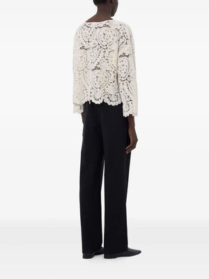 Close-up of the Arold Sweater in Ivory by Loulou de Saison, showcasing the luxurious velvet silk crochet fabric.