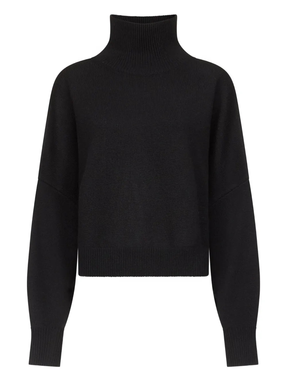 Luke Stand Collar Sweater in Black by Loulou de Saison showcasing the elegant ribbed stand collar and cuffs.
