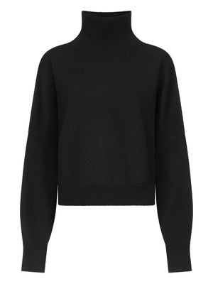 Luke Stand Collar Sweater in Black by Loulou de Saison showcasing the elegant ribbed stand collar and cuffs.