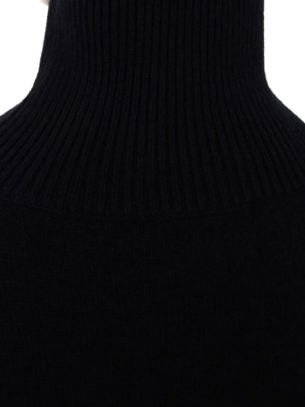 Flat lay of Luke Stand Collar Sweater in Black with details on wool-cashmere composition from Loulou de Saison.