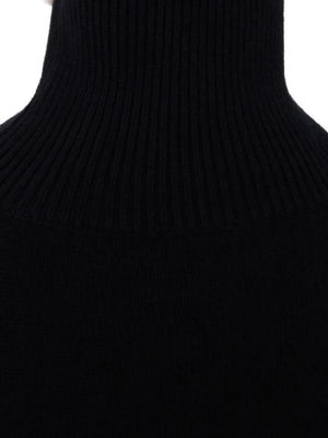 Back view of the Luke Stand Collar Sweater in Black highlighting the ribbed hem and luxurious material.