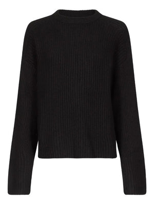 Axel Ribbed Cashmere Sweater in Black by Loulou de Saison, featuring ribbed texture and flared sleeves.