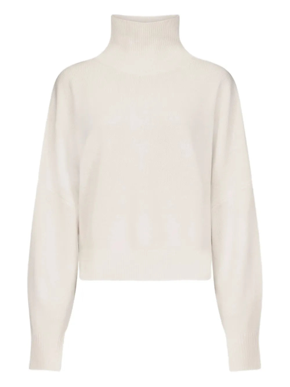 Luke Stand Collar Sweater in Ivory, showcasing the ribbed stand collar and drop shoulder design.