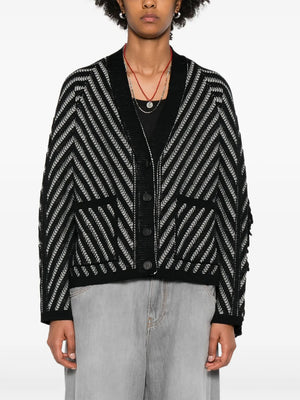 Close-up view of the Journey Olidia Cardigan in Black/White highlighting the intricate knit texture and unique design.