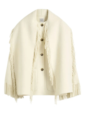 Styled outfit featuring the Fringed Scarf Jacket in Winter White by TOTEME, ideal for chic winter looks.