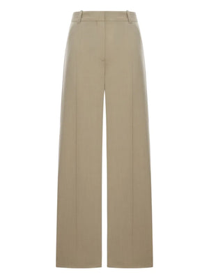Wide Fluid Trousers in Taupe from TOTEME showcasing a stylish wide straight silhouette and structured waistband.