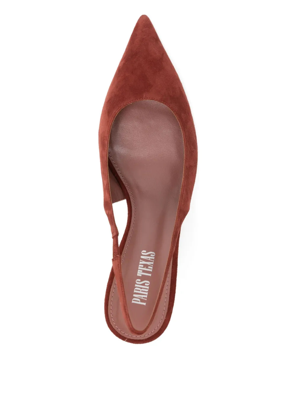 Top-down view of Lidia Slingback in Brandy Suede, emphasizing its sleek design and luxurious texture.