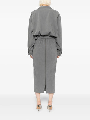 Back view of the Scout Dress in Static Grey illustrating the structured styling and elegant fit by Staud.