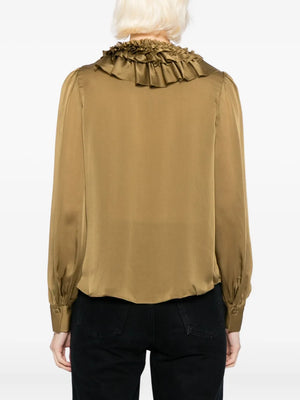 Back view of the Rouen Blouse in Willow showing the design's voluminous sleeves and flowing fit by Ulla Johnson.