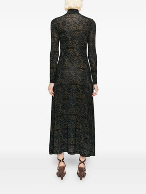 Back view of Koa Dress in Desert Jasper, illustrating the elegant flowing design and luxurious fabric by Ulla Johnson.