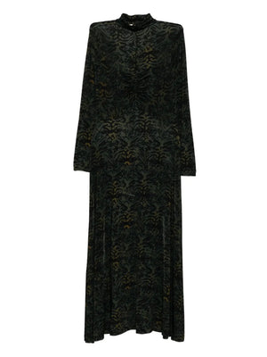 Koa Dress in Desert Jasper showcasing its silky-soft tricot jersey material and flattering ruched front design by Ulla Johnson.