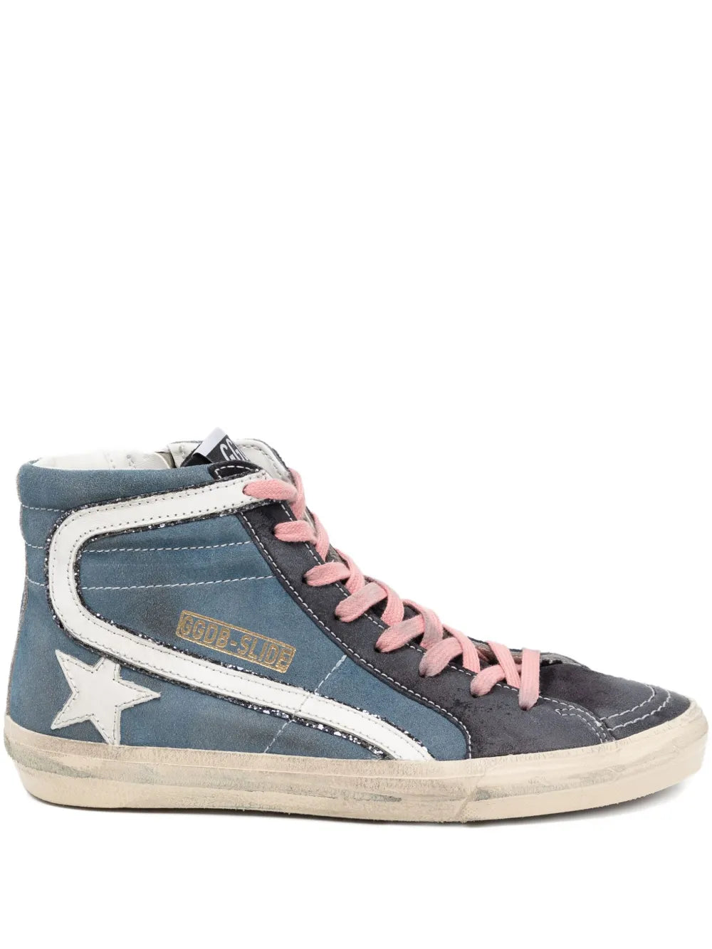 Golden Goose Slide Classic in Blue Denim, featuring stylish dark blue and white accents.