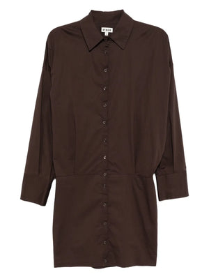 Cynthia Dress in Earth by Staud featuring a mini button-down silhouette with long sleeves, crafted from soft cotton poplin.