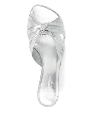 Antonia Kitten Heel in Silver from Le Monde Béryl displayed with intricate details and luxurious leather.